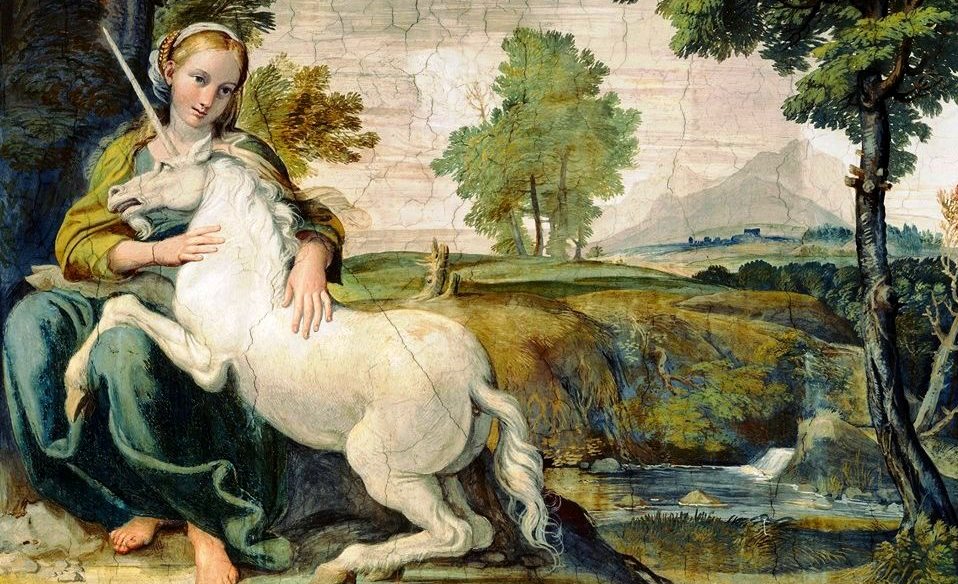 Domenico Zampieri detto il Domenichino, Vergine con unicorno, 1604, affresco,Roma, Palazzo Farnese, Galleria dei Carracci